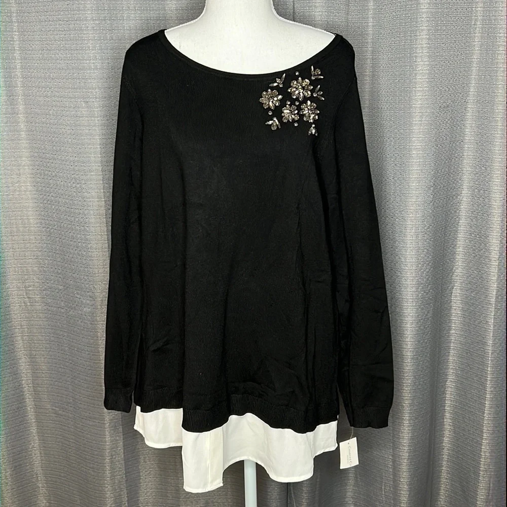 CHARTER CLUB WOMAN DEEP BLACK JEWEL TONES LONG SLEEVED SIZE 1X New